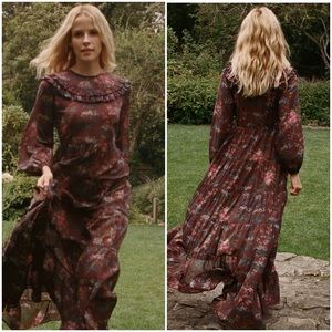 DÔEN Aster Bordeaux Winter Floral Maxi Dress
